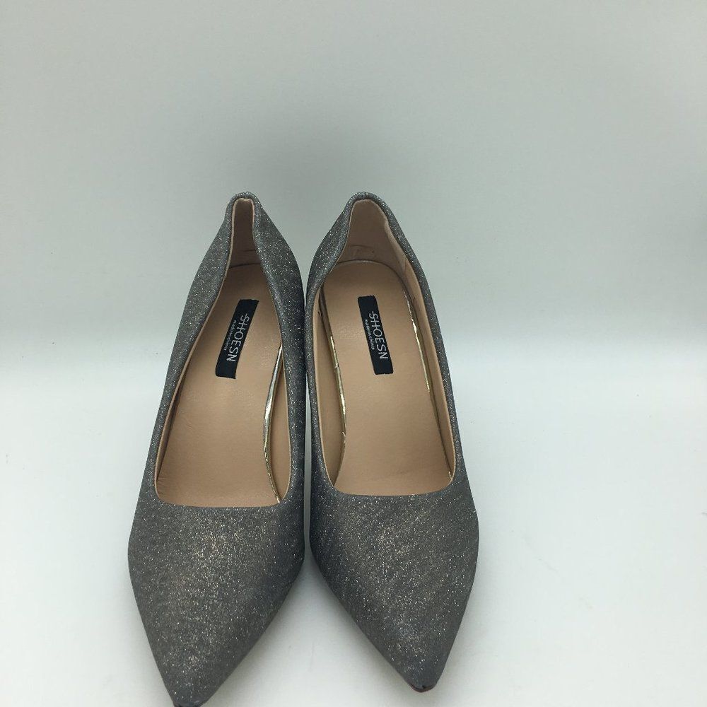 Grey Women Mid Heel Pumps Pointed Toe Dress Shoes
